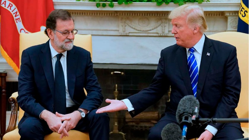U.S. President Trump welcomes Spanish Prime Minister Rajoy in the Oval Office at the White House in Washington